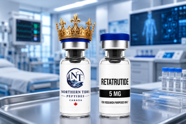 Retatrutide research vials in a laboratory